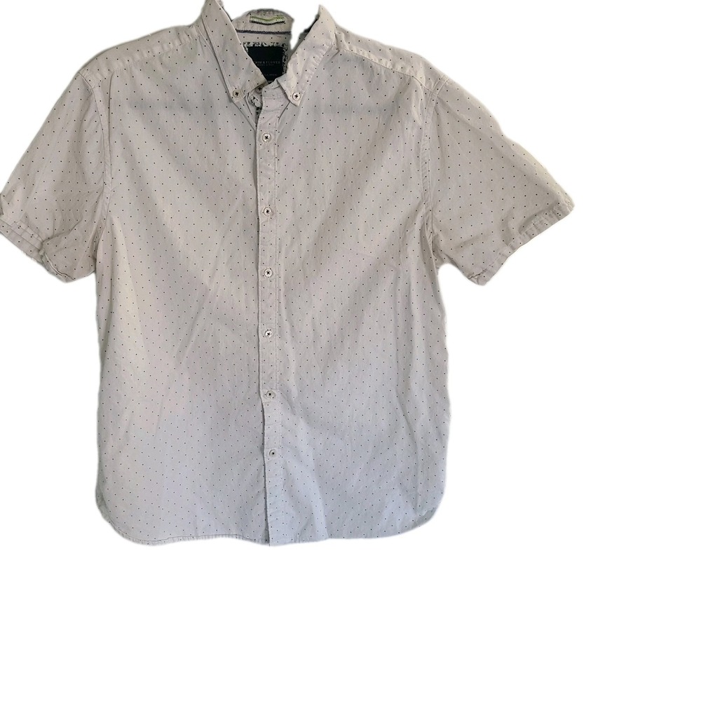 Denim & Flower‎ Ricky Singh White/Blue Polka Men's Short Sleeve Shirt Sz L